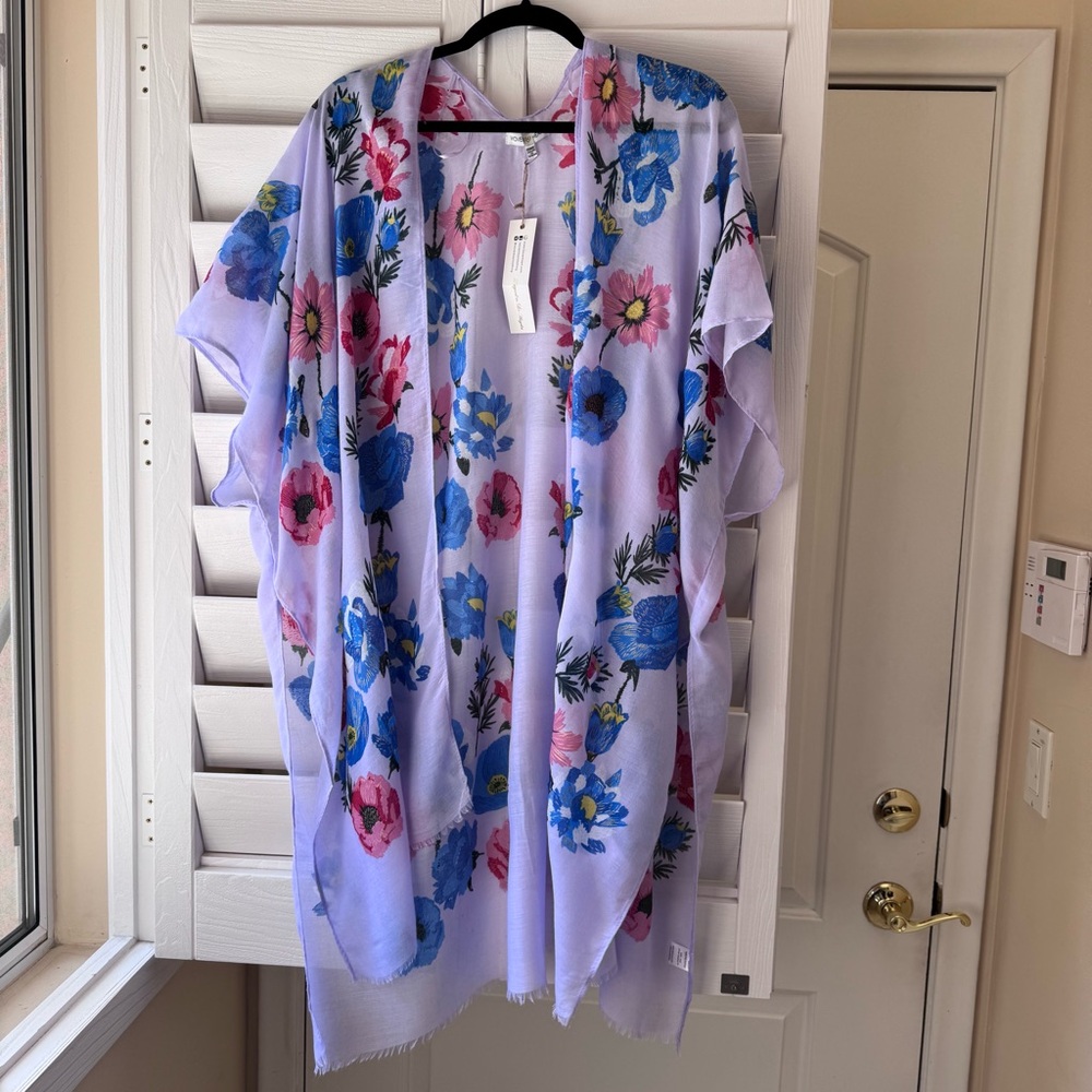 Woven Heart Floral Kimono with Blue and Pink Accents Wild Heart  Womens One Size